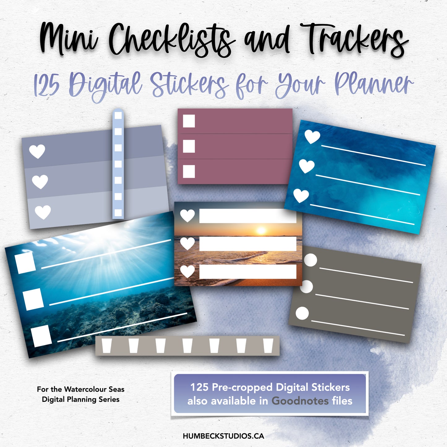 Digital Mini Checklists and Trackers - Watercolour Seas Collection