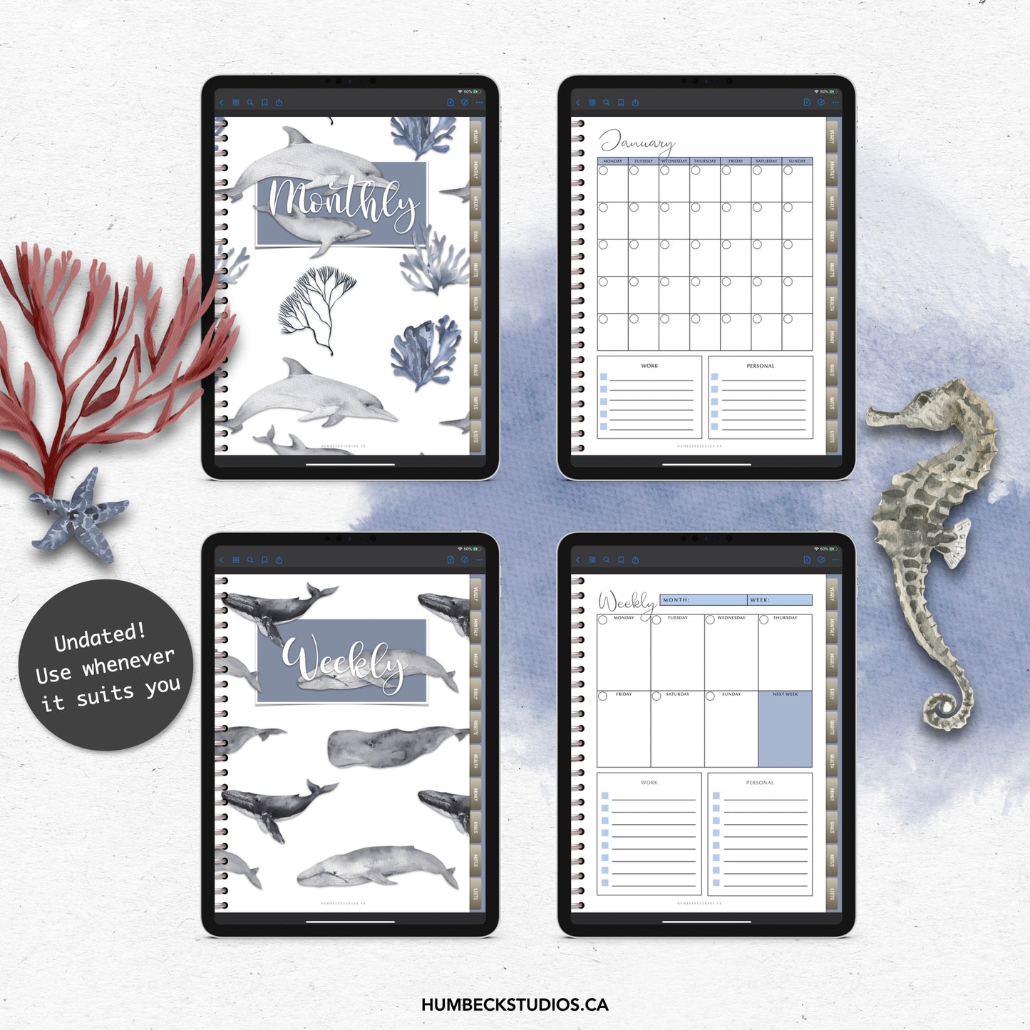 Watercolour Seas Undated Digital Planner