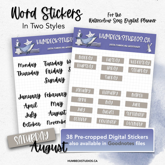 Word Stickers Set One - Watercolour Seas Collection
