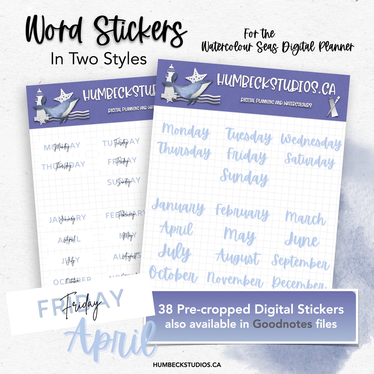 Word Stickers Set Three - Watercolour Seas Collection