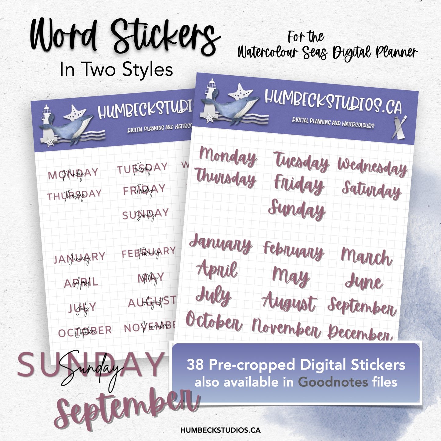 Word Stickers Set Two - Watercolour Seas Collection