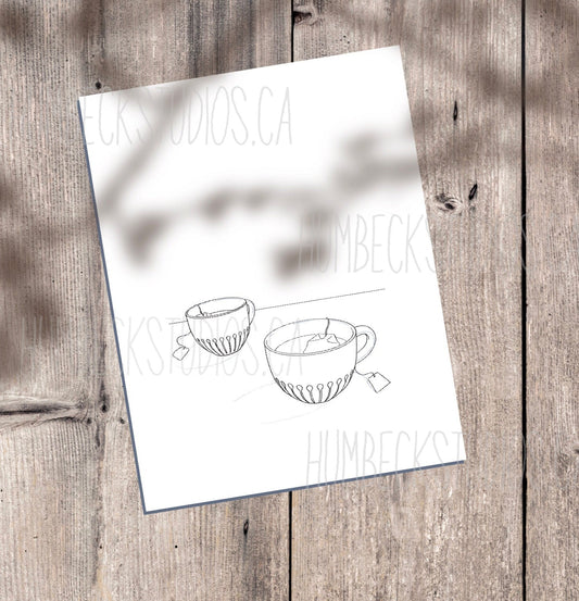 Time For Tea Watercolour Template, Printable Painting Guide PDF