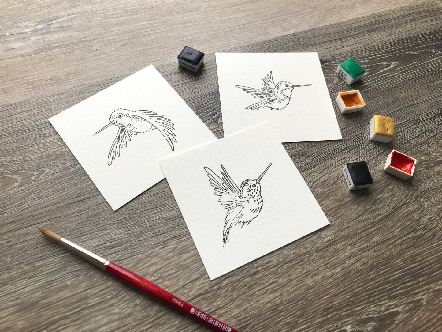 Ready-to-Paint Hummingbird Mini Card Trio