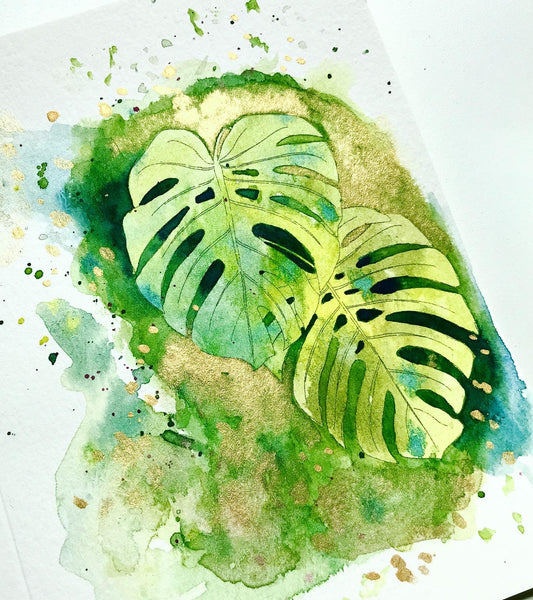 Monstera Watercolour Template, Printable Painting Guide PDF