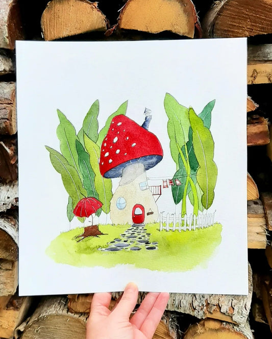 Mushroom House Watercolour Template, Printable Painting Guide PDF